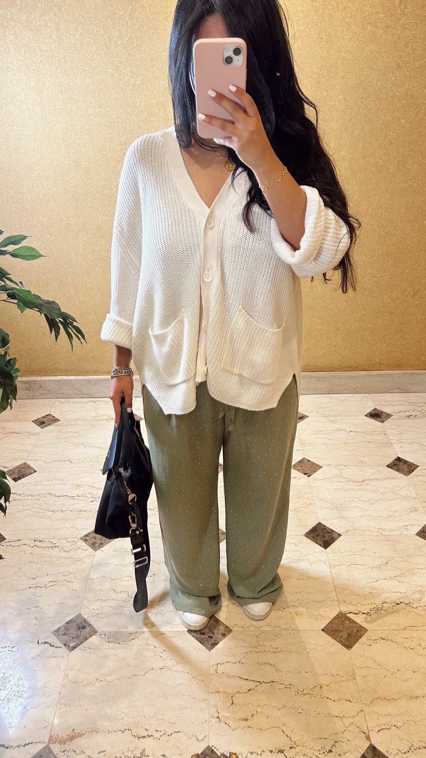 olive bling linen pants
