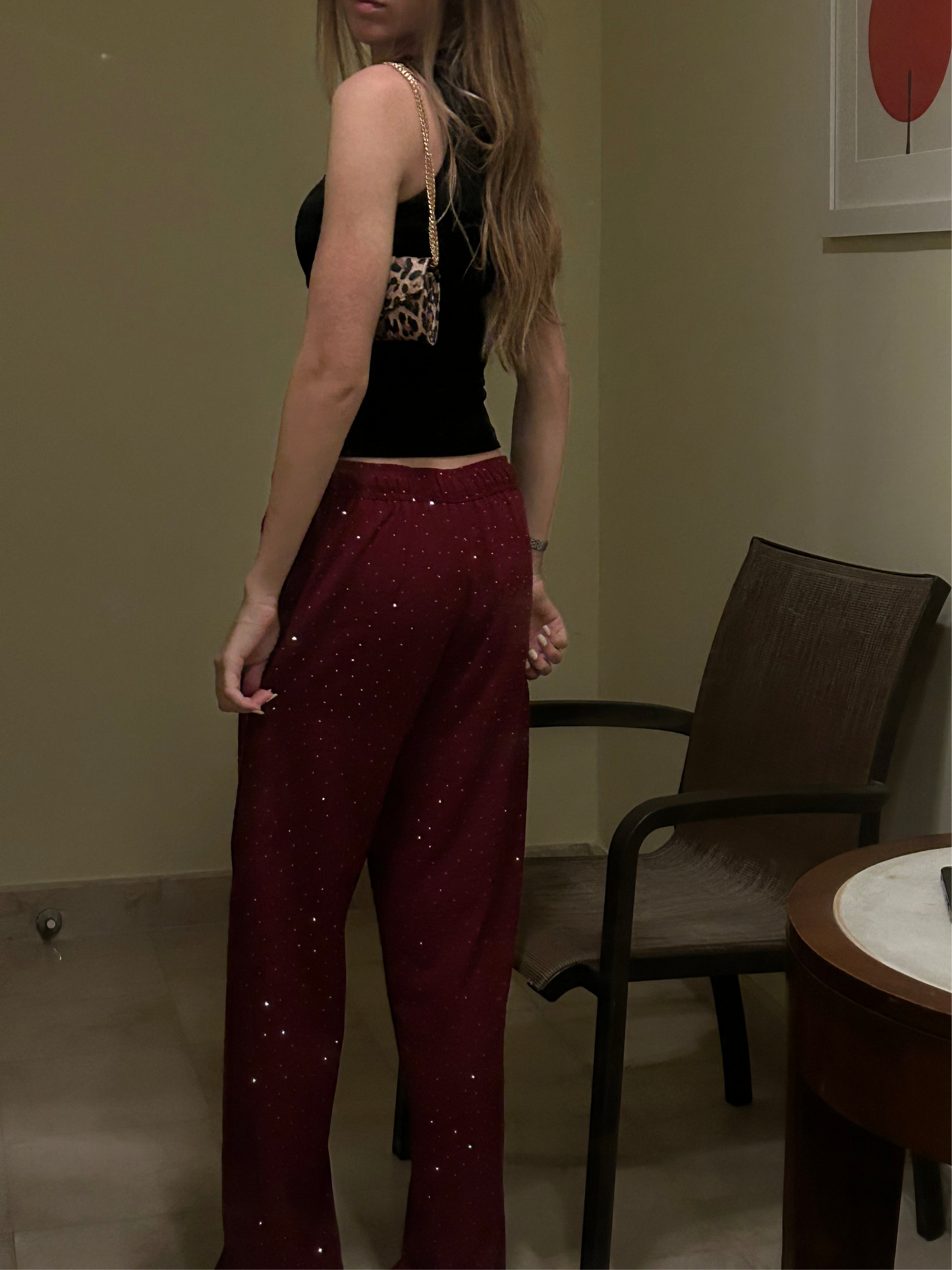 bling burgundy linen pants