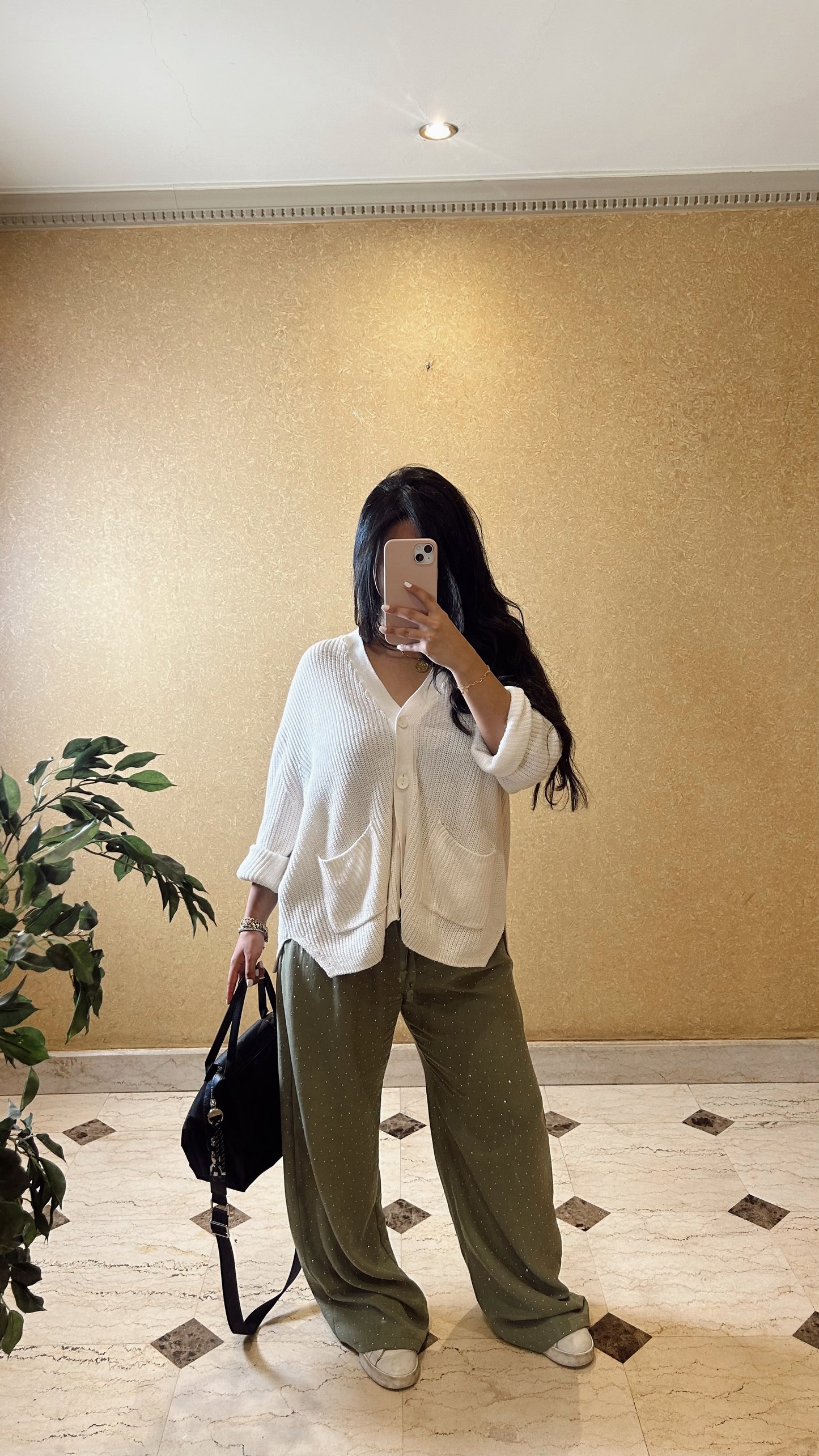 olive bling linen pants