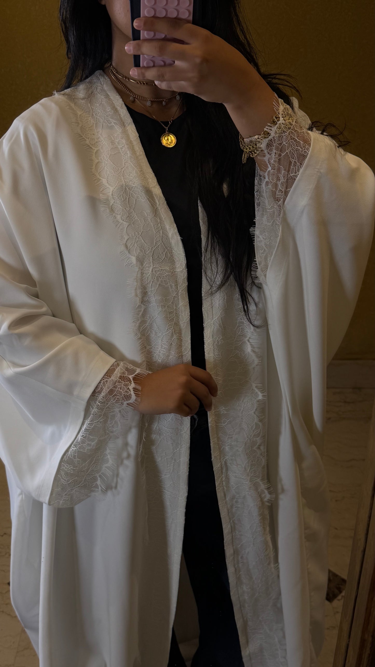 the off-white lace abaya