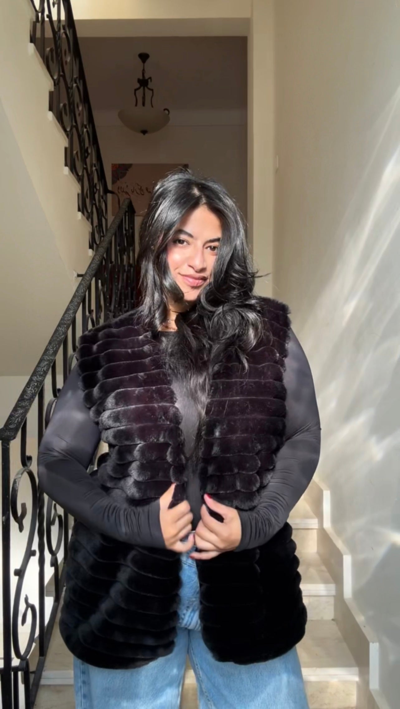 the fur black vest