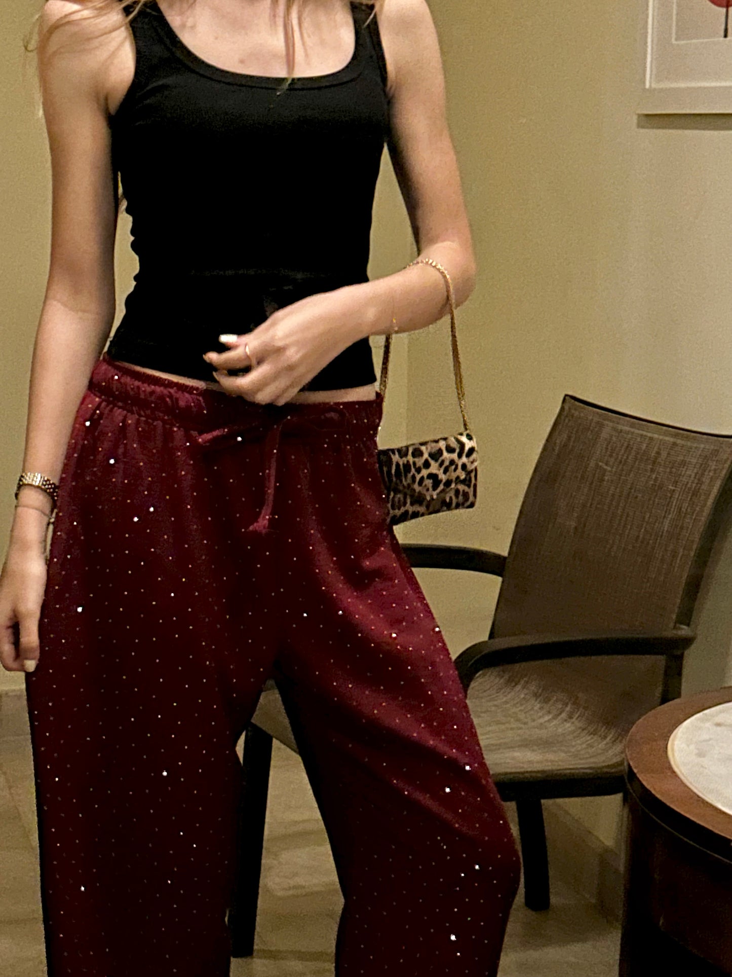bling burgundy linen pants