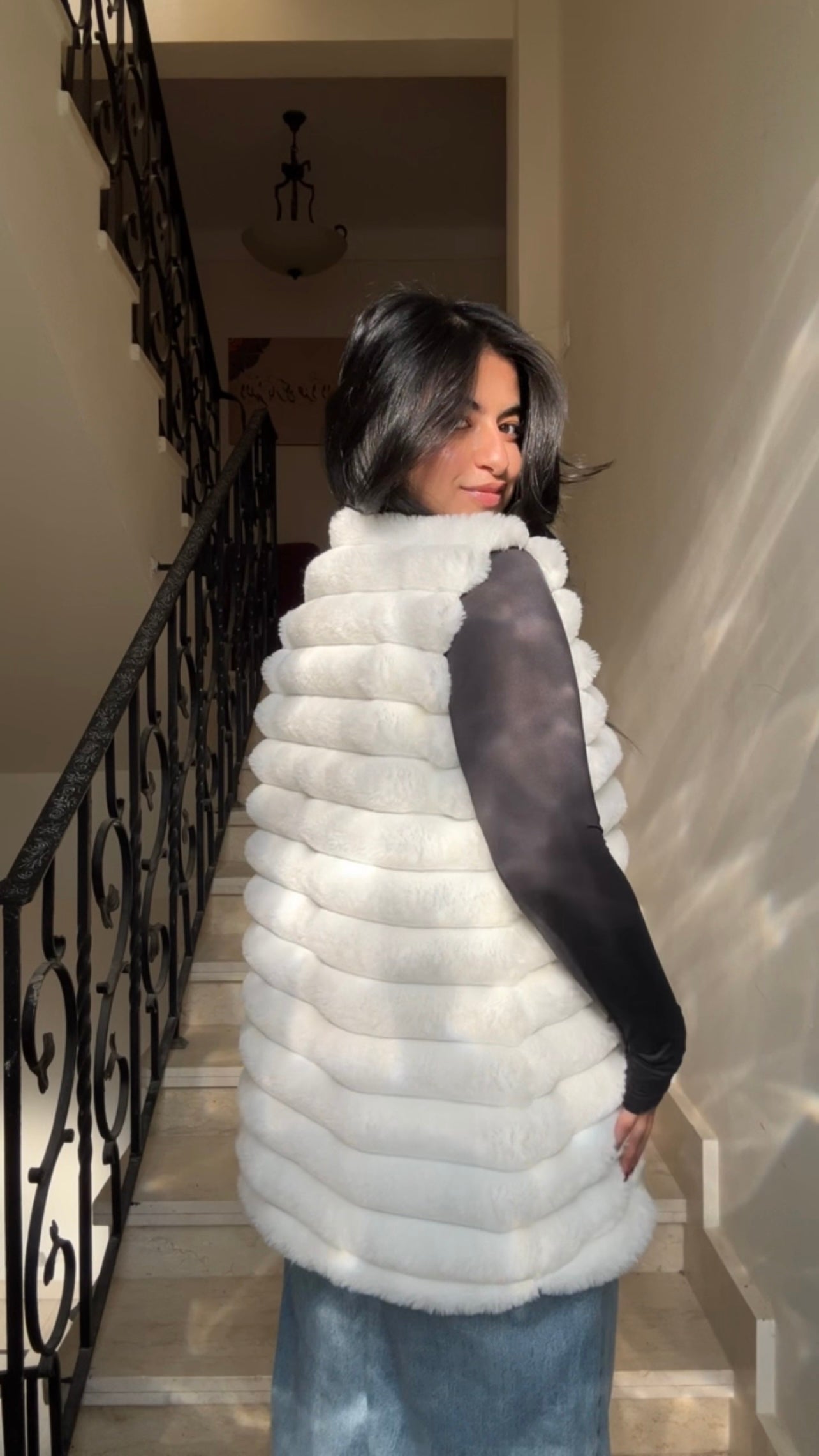the fur off-white vest