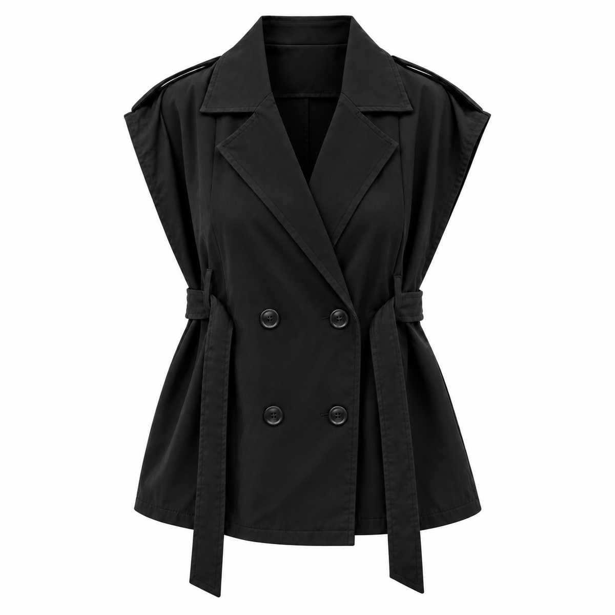 the black double-breasted belted vest