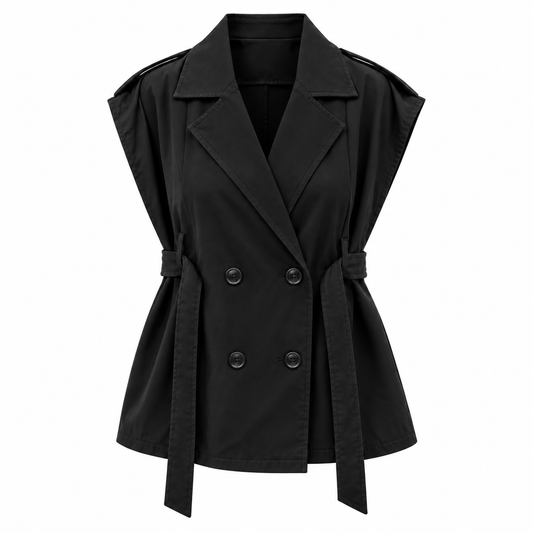 the black double-breasted belted vest