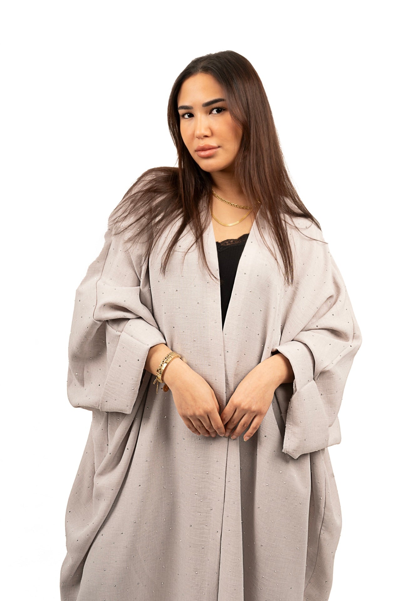 grey sparkly abaya