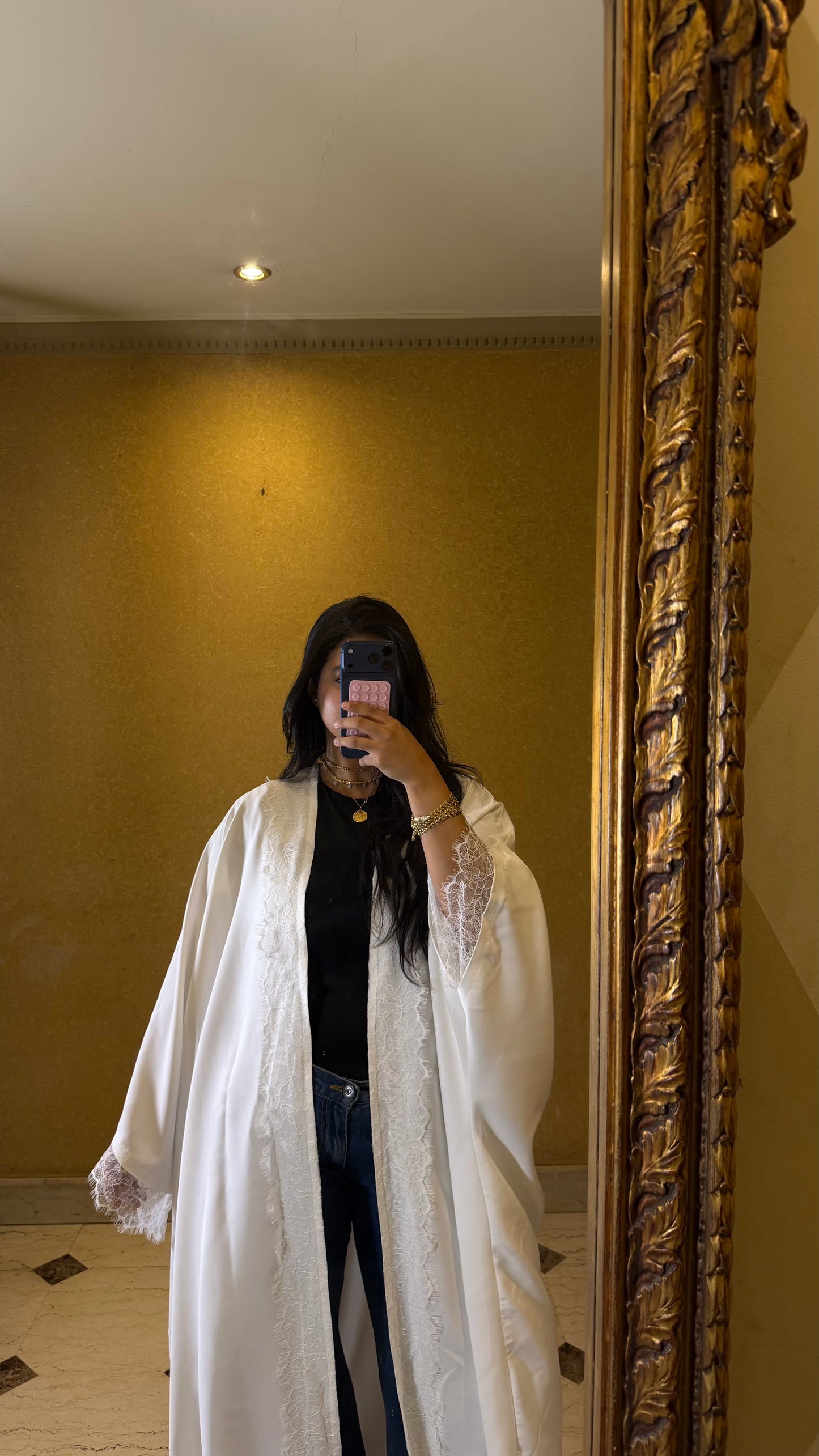 the off-white lace abaya
