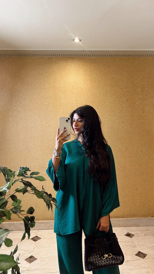 emerald green linen set
