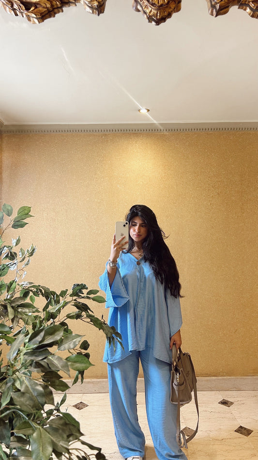 baby blue linen set