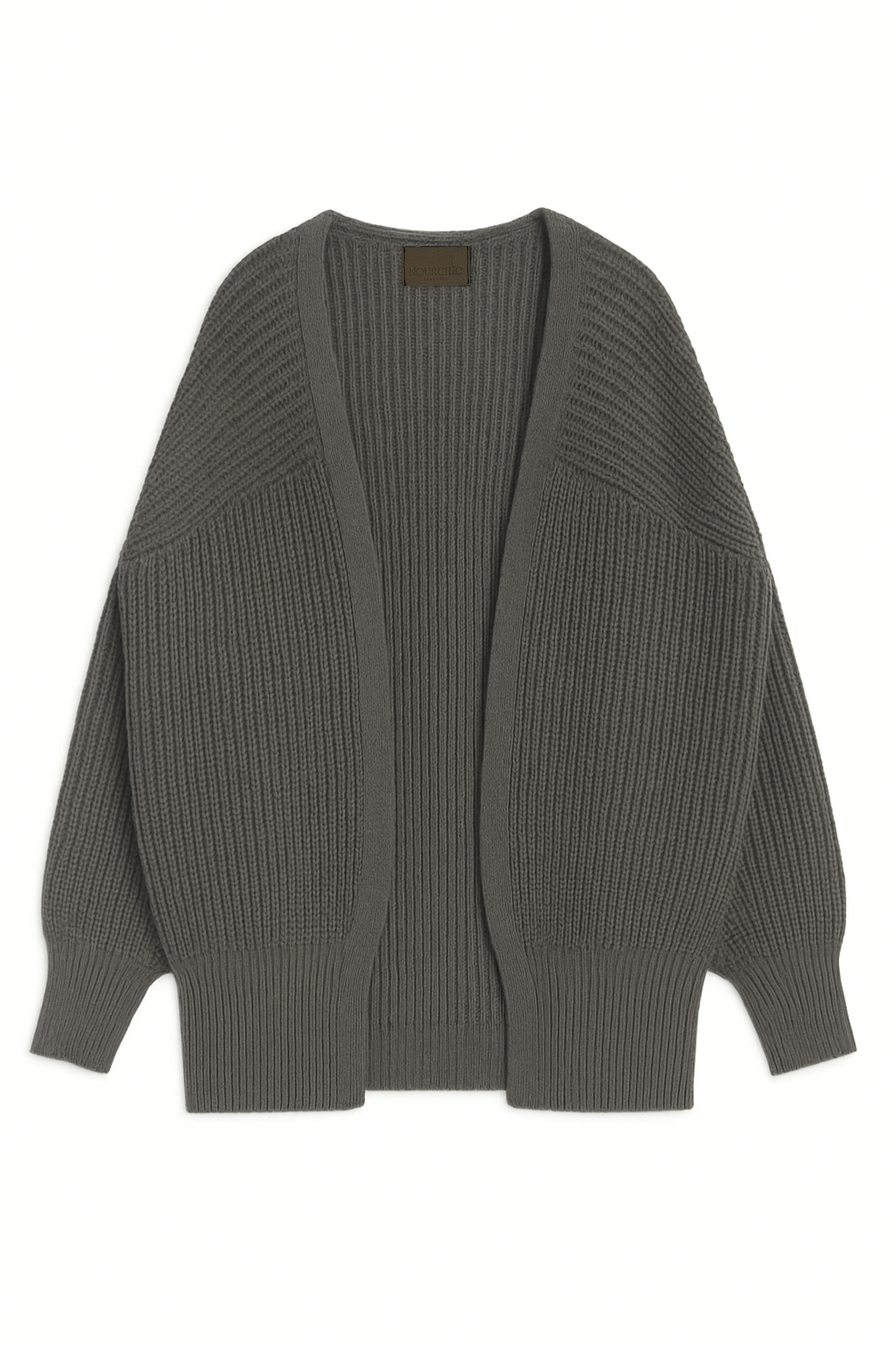 the dark grey short cardigan