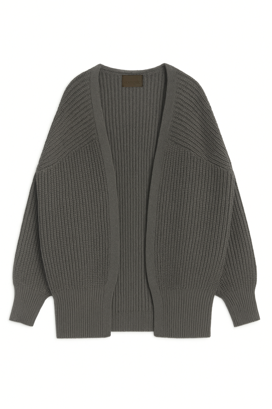 the dark grey short cardigan