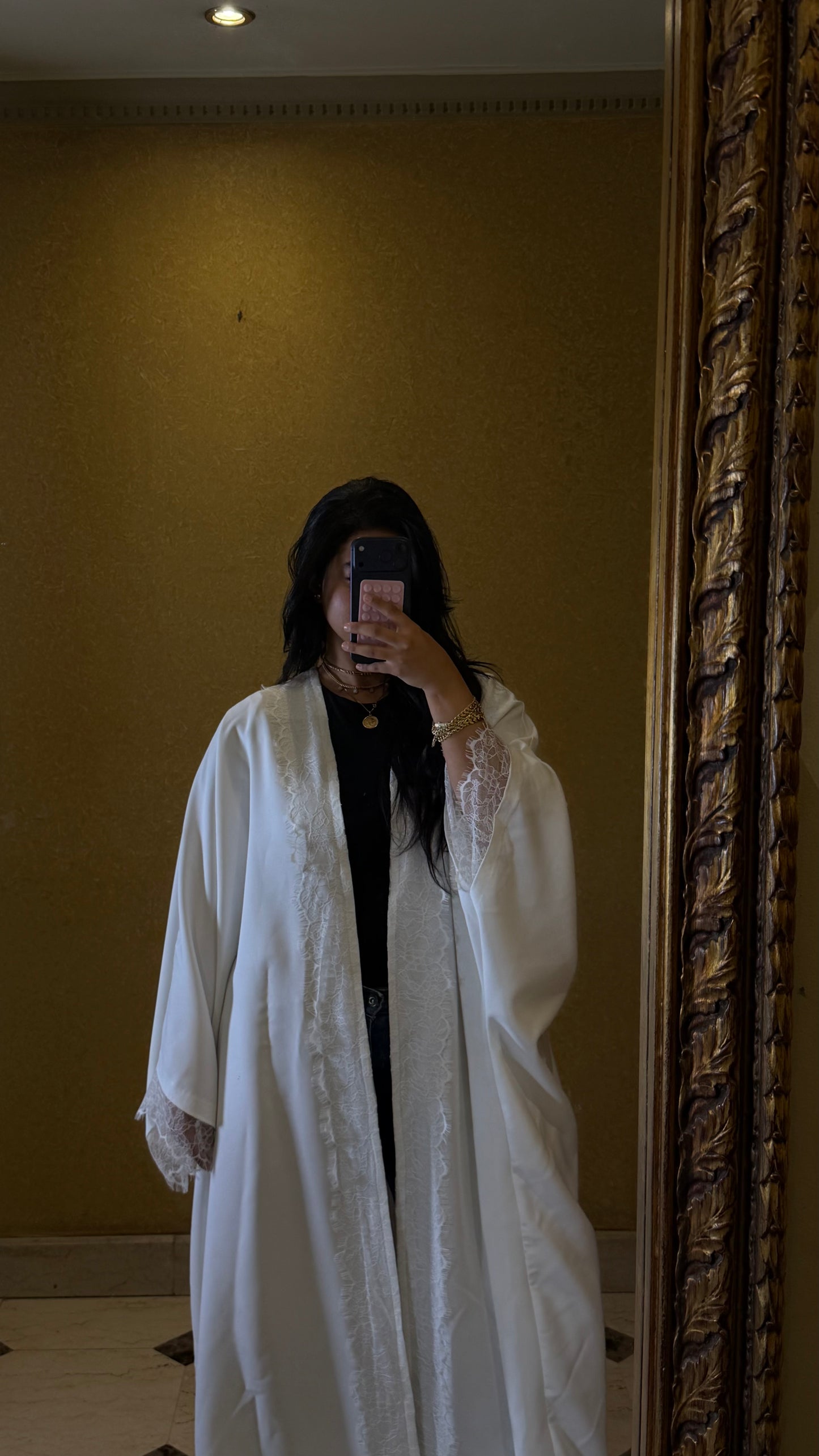 the off-white lace abaya