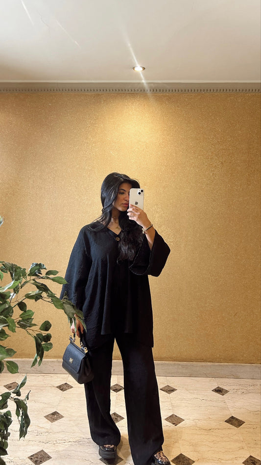 black linen set