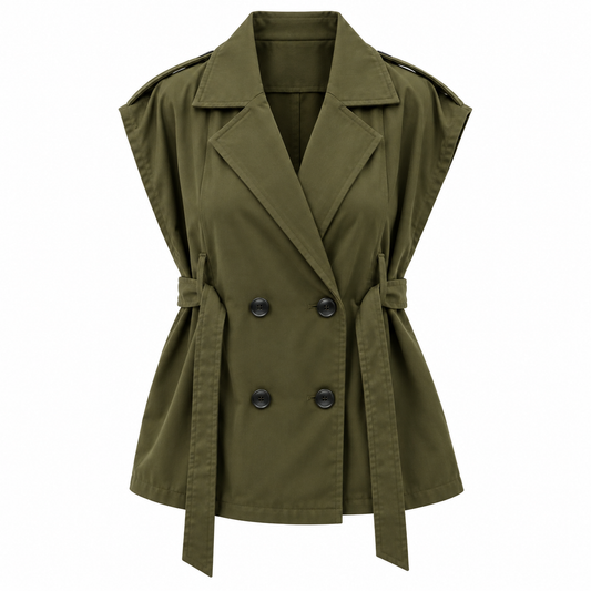 the olive double-breasted belted vest