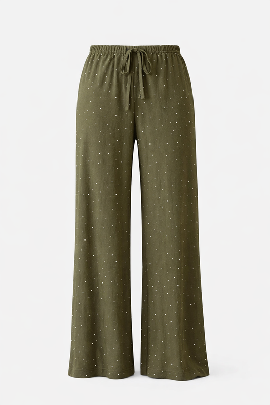olive bling linen pants